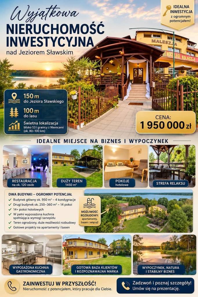 Inwestycyjny obiekt 1200 m² nad Jeziorem Sławskim polecam! Lubiatów, Sławska  1 200m2 Foto 1