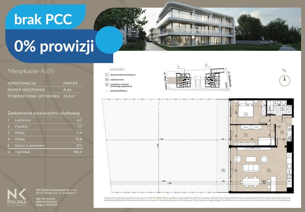 Mieszkanie trzypokojowe na sprzedaż Bydgoszcz, Czyżkówko, Siedlecka  74m2 Foto 1