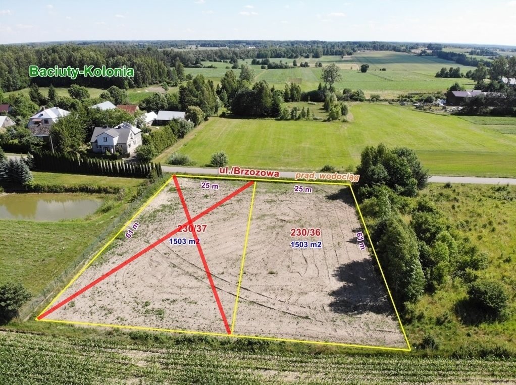 Działka 1503 m² pod dom lub bazę wypadową w Baciutach Kolonii Baciuty-Kolonia, Brzozowa  1 503m2 Foto 1