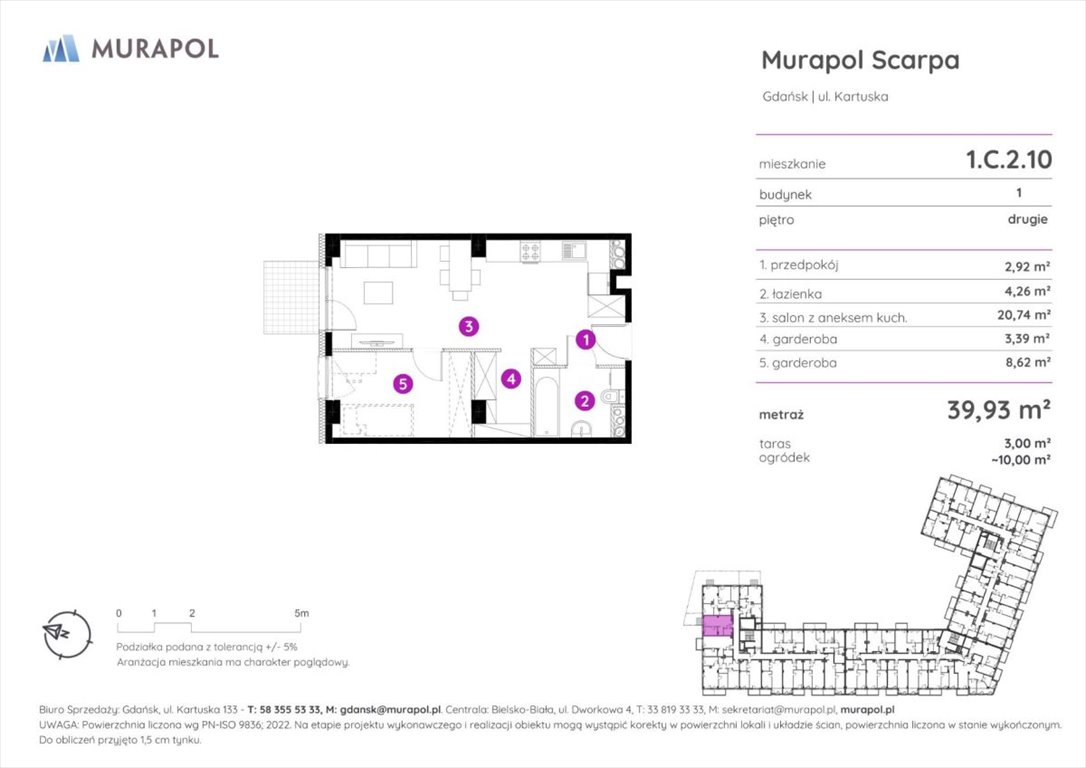 Nowoczesne 39,93 m2 z tarasem i parkingiem w Jasiuń Gdańsk, Jasień, Józefa Wieniawskiego  40m2 Foto 1