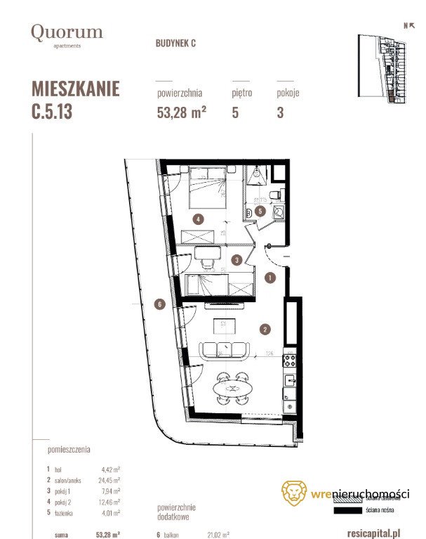 Mieszkanie trzypokojowe na sprzedaż Wrocław, Stare Miasto  53m2 Foto 3