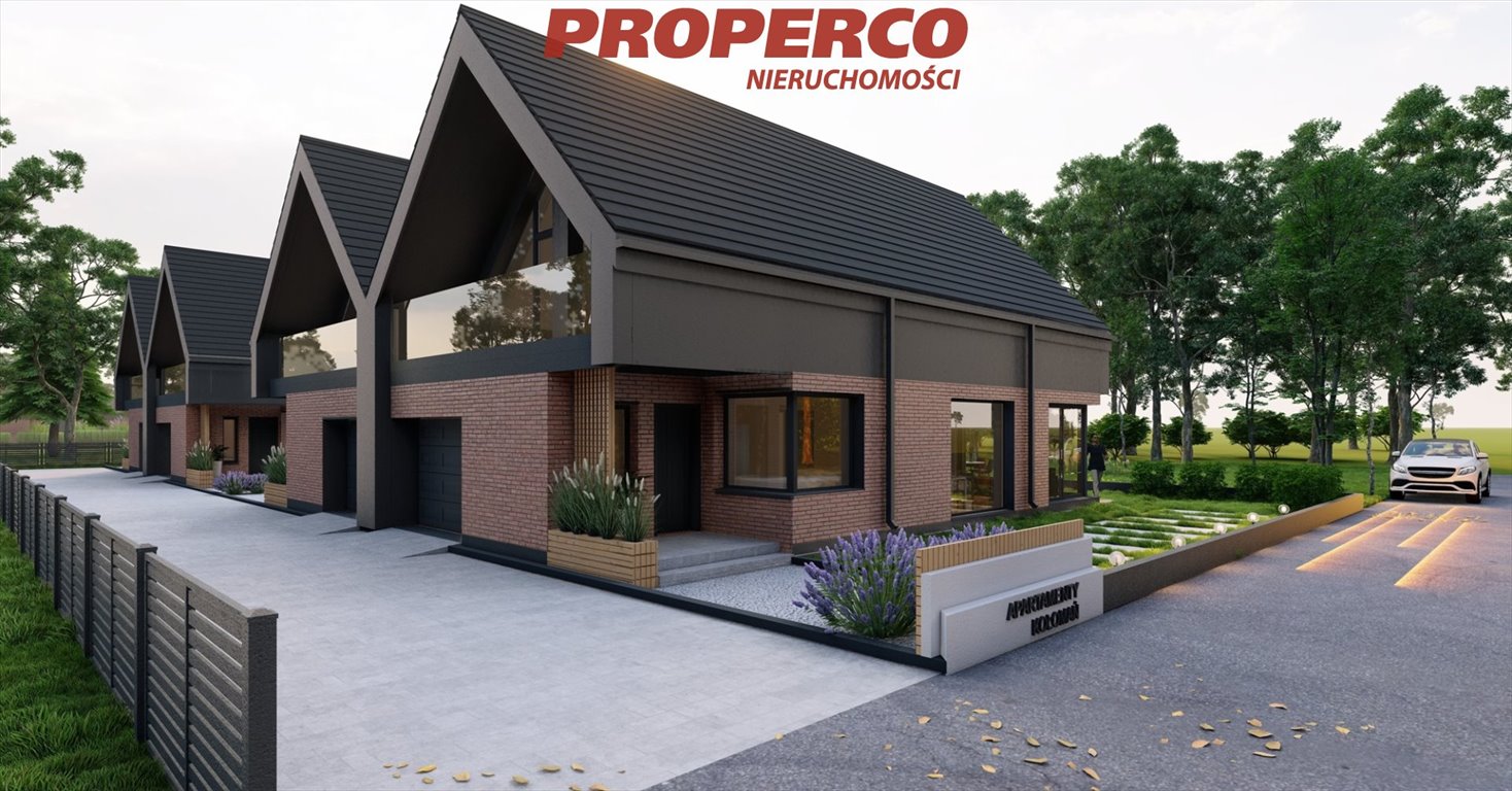 Nowoczesny dom bliźniak z dużymi przeszkleniami i poddaszem do aranżacji Kołomań  167m2 Foto 1