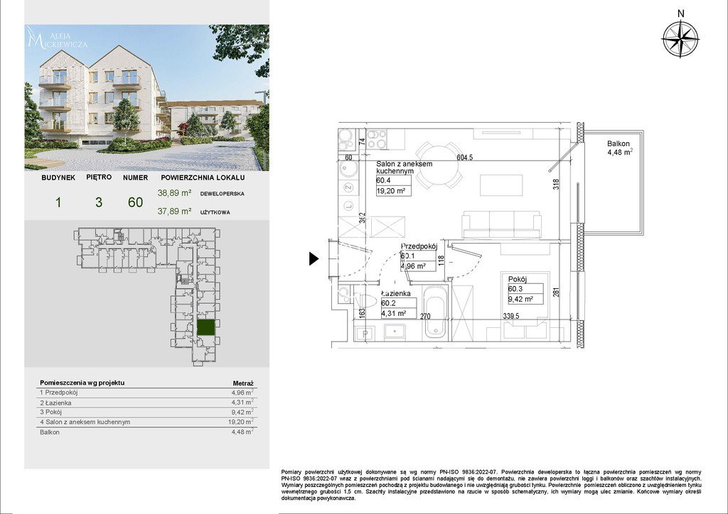 Przestronne 2-pokojowe mieszkanie w Osielsku, 37,89 m2 Osielsko, Aleja Adama Mickiewicza  38m2 Foto 1