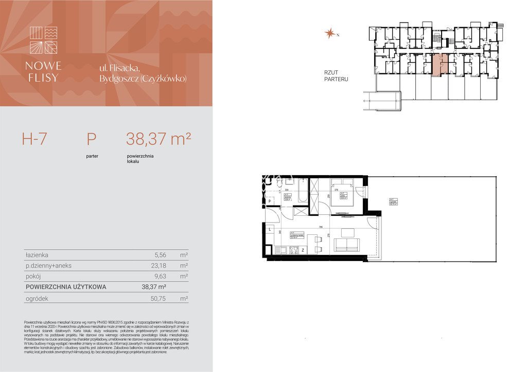 Dwupokojowe mieszkanie 38,37 m2 na sprzedaż w Czyżkówku Bydgoszcz, Czyżkówko, Flisacka  38m2 Foto 1