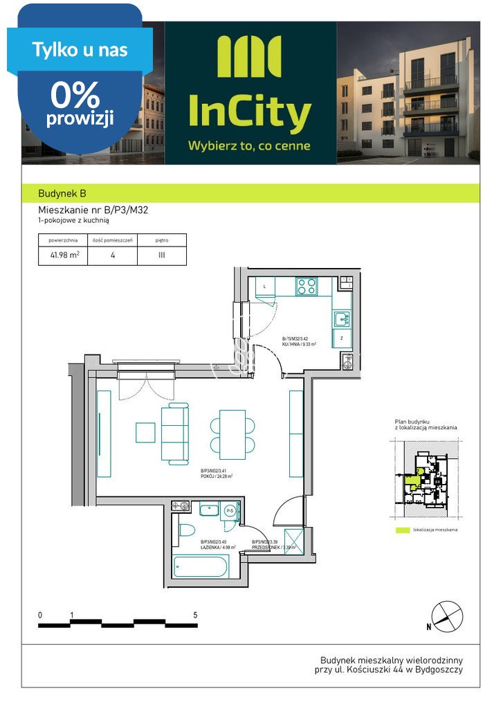 Dwupokojowe mieszkanie 43,1 m² w Śródmieściu Bydgoszczy - polecam Bydgoszcz, Śródmieście, Tadeusza Kościuszki  43m2 Foto 1