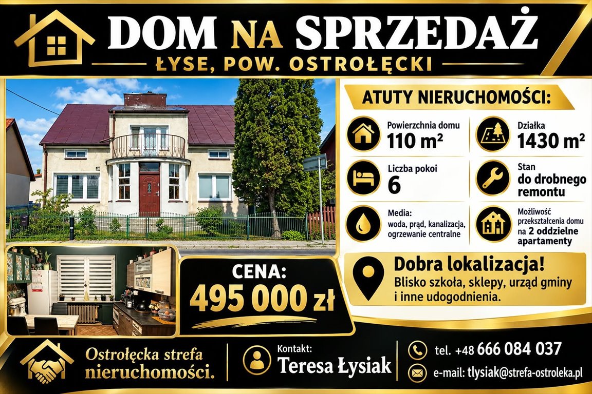 Sprzedam dom 110 m² z potencjałem na Mazurach w Łyse Łyse, Poległych 3  110m2 Foto 1