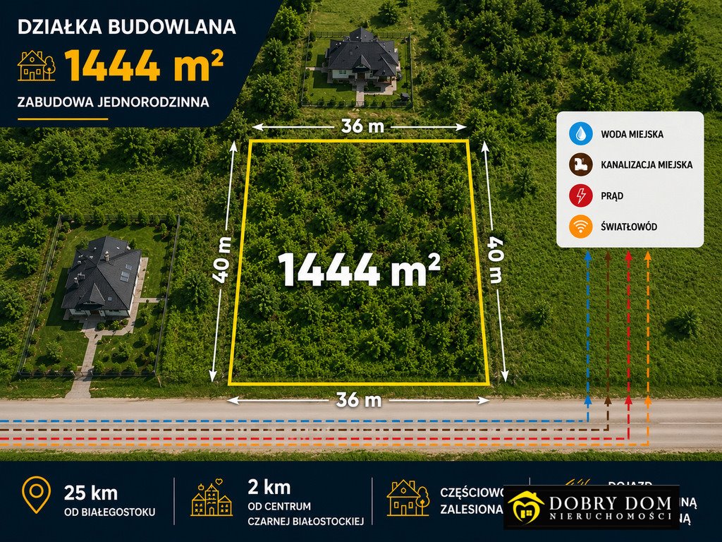 Na sprzedaż działka 1444 m² z mediami w Czarnej Białostockiej Czarna Białostocka  1 444m2 Foto 1