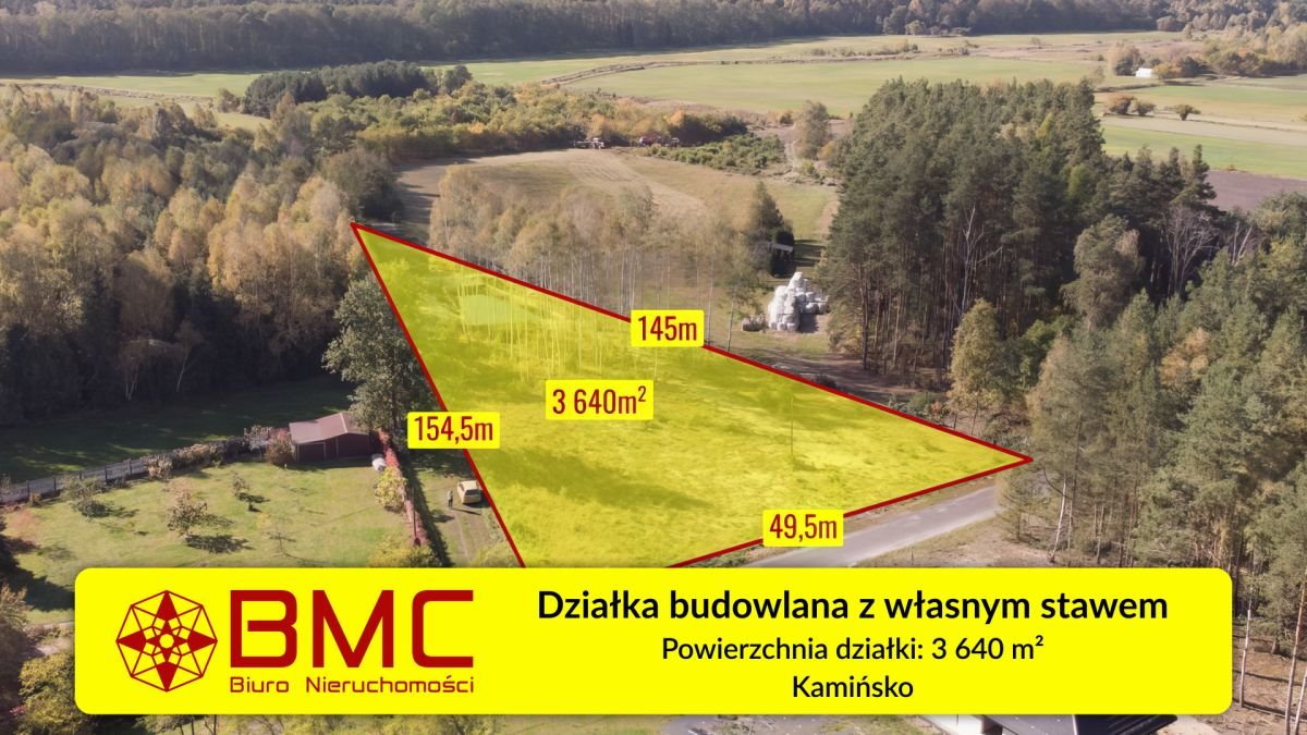 Działka 3640 m² w Kamińsku z małym stawem i dostępem do drogi Kamińsko  3 640m2 Foto 1