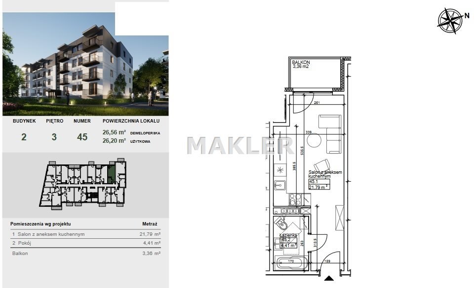 Kawalerka na sprzedaż Bydgoszcz, Szwederowo  26m2 Foto 6