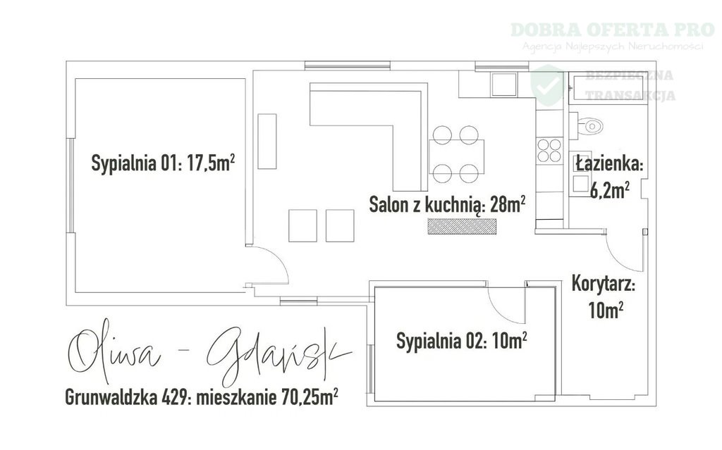 Mieszkanie trzypokojowe na sprzedaż Gdańsk, Oliwa, al. Aleja Grunwaldzka  71m2 Foto 14