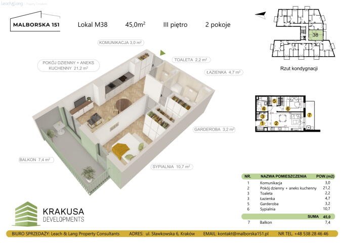 Nowoczesne 45 m² z balkonem w Malborska 151 - polecam! Kraków, Podgórze Duchackie, Wola Duchacka, Malborska  45m2 Foto 1