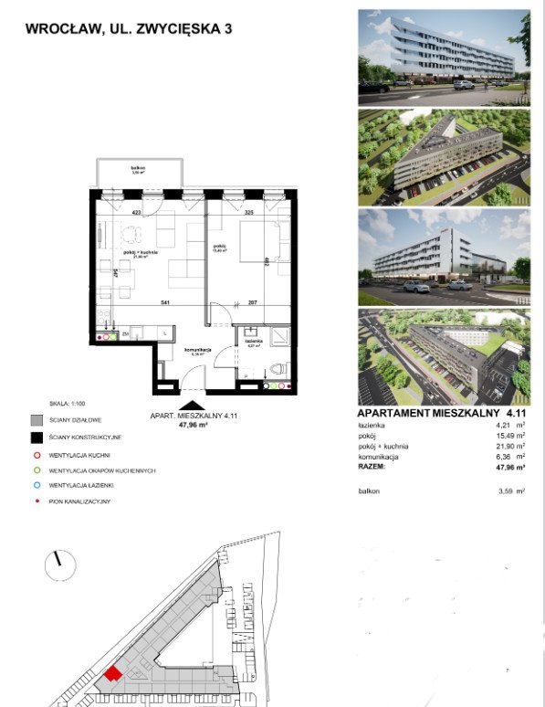 Mieszkanie dwupokojowe na sprzedaż Wrocław, Krzyki, Partynice  48m2 Foto 12