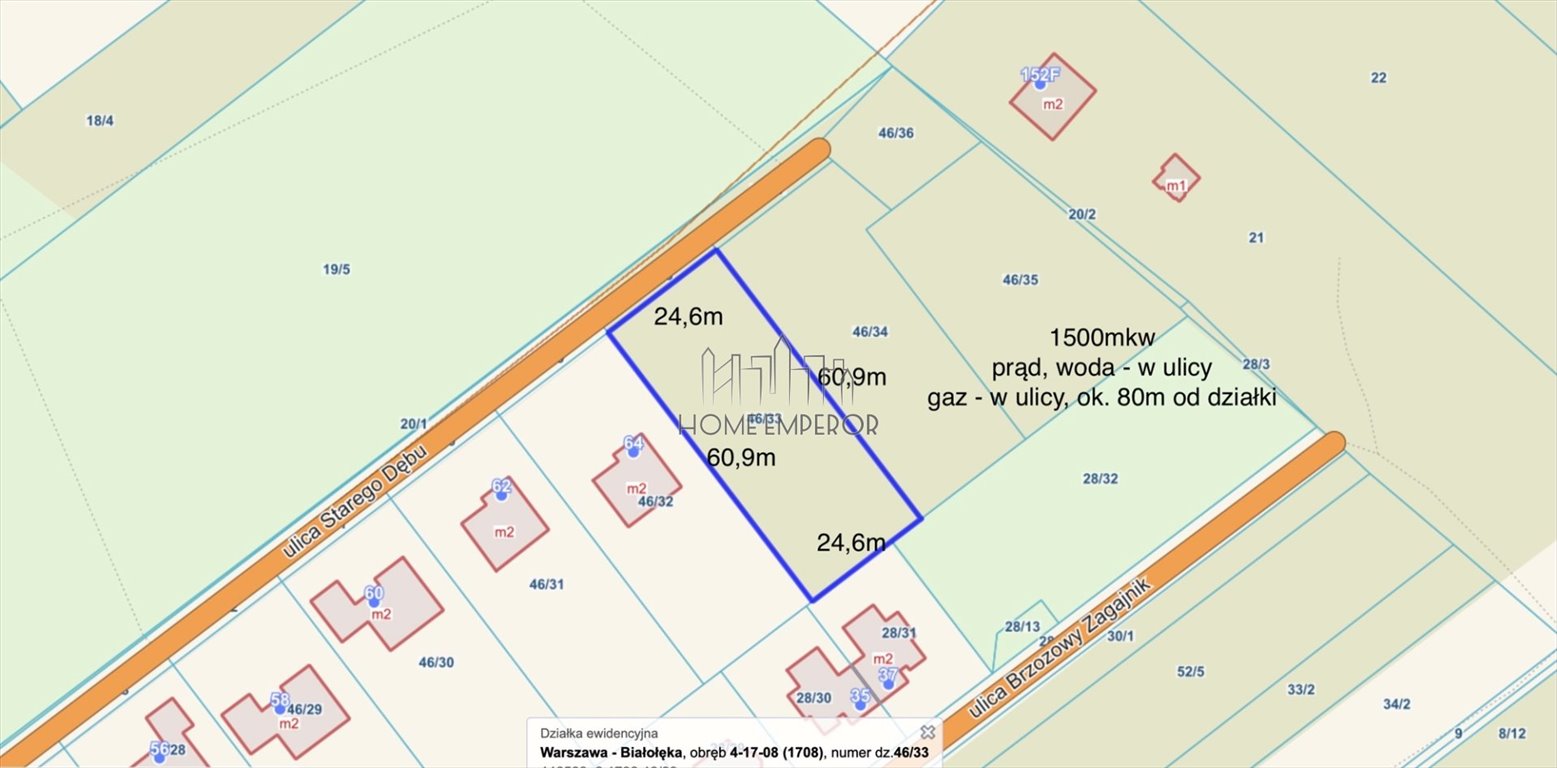 Do sprzedania działka 1500 m² w Warszawie z mediami: Warszawa Białołęka Choszczówka: Starego Dębu