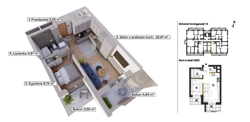 Mieszkanie dwupokojowe na sprzedaż Katowice, Wełnowiec, Modelarska  41m2 Foto 2