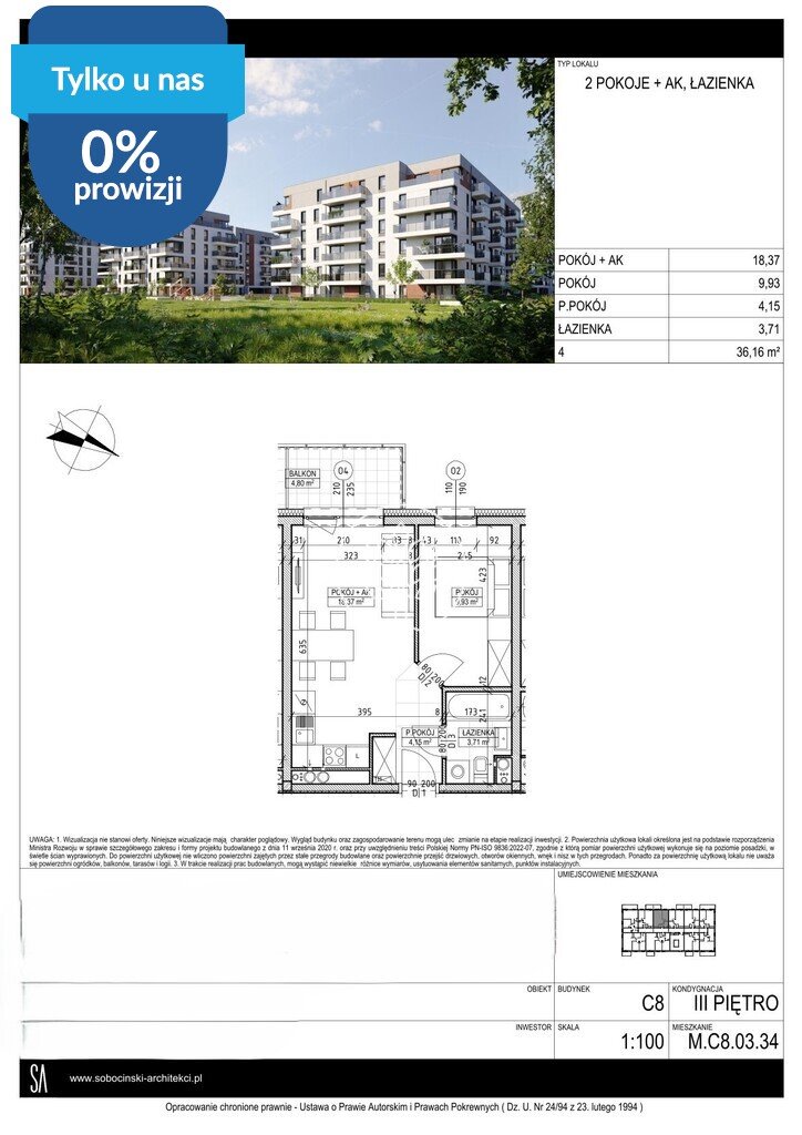 Nowoczesne 2-pokojowe mieszkanie 36,16 m² w Fordonie zapraszam Bydgoszcz, Fordon, Fordońska  36m2 Foto 1
