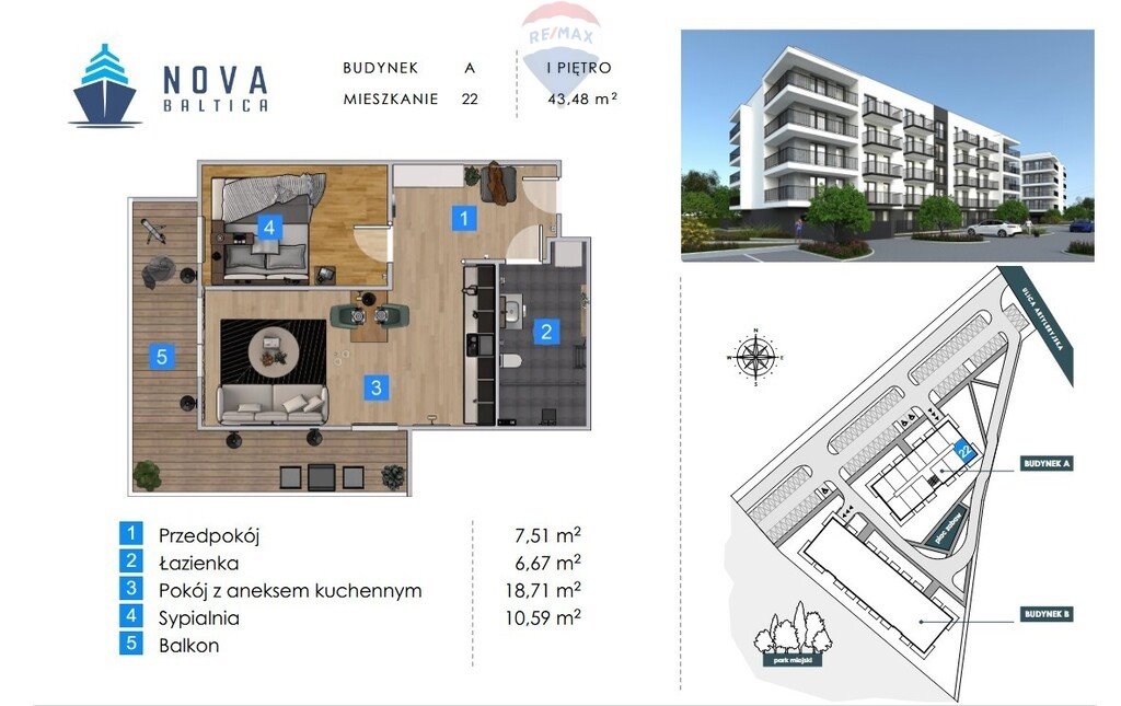 Mieszkanie dwupokojowe na sprzedaż Kołobrzeg, Artyleryjska  43m2 Foto 2