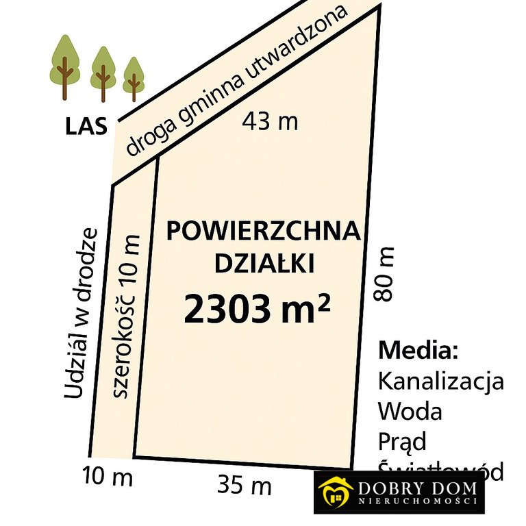 Przestronna działka 2303 m² z mediami i lasem w Nowodworcach Nowodworce  2 303m2 Foto 1