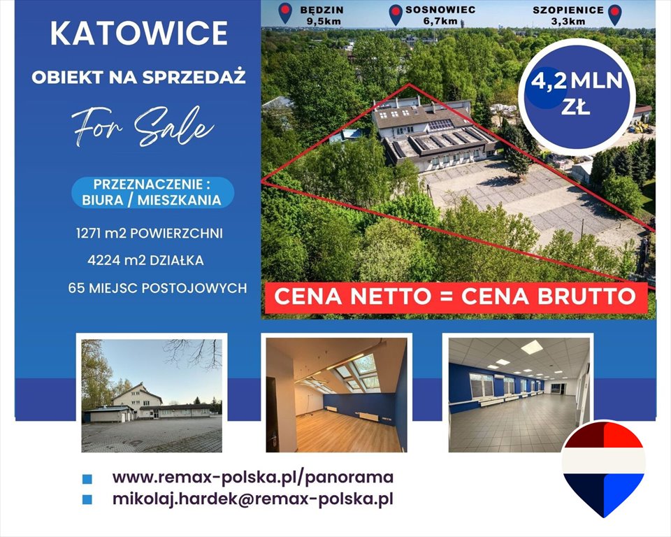 Przestronny obiekt biurowy 1271 m² z balkonem i parkingiem Katowice, Pod Młynem 1C  1 272m2 Foto 1