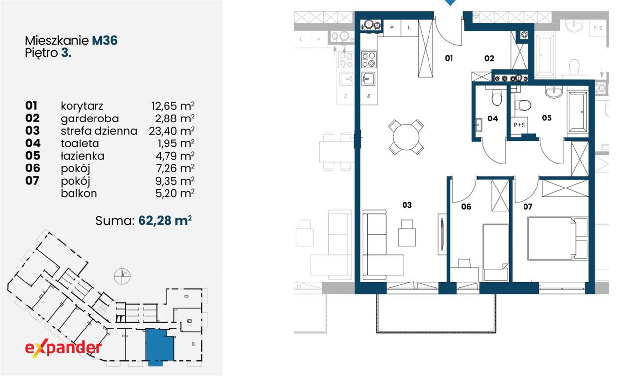 Nowa Dęba - 62 m² w stanie deweloperskim z balkonem Nowa Dęba, Kwiatkowskiego  62m2 Foto 1