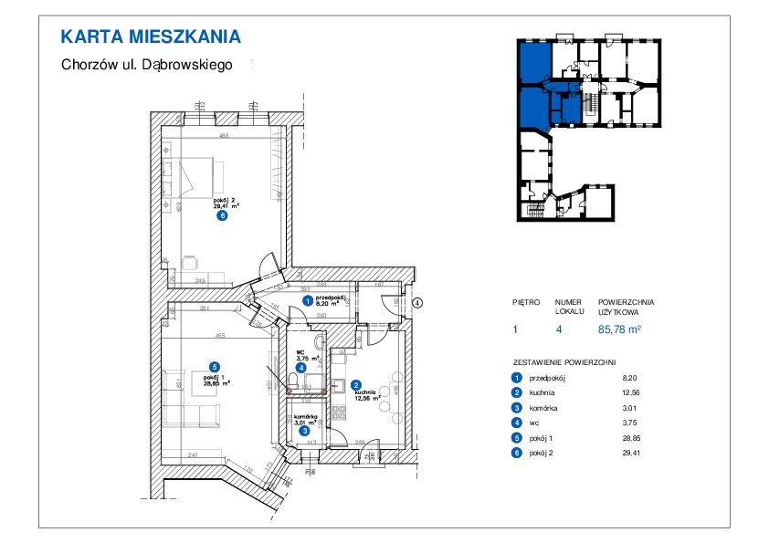 Mieszkanie dwupokojowe na sprzedaż Chorzów, Centrum, Dąbrowskiego  86m2 Foto 1