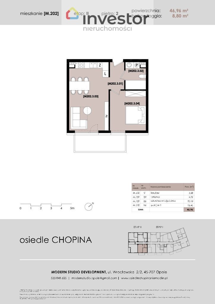 Mieszkanie dwupokojowe na sprzedaż Niemodlin, Fryderyka Chopina  47m2 Foto 2