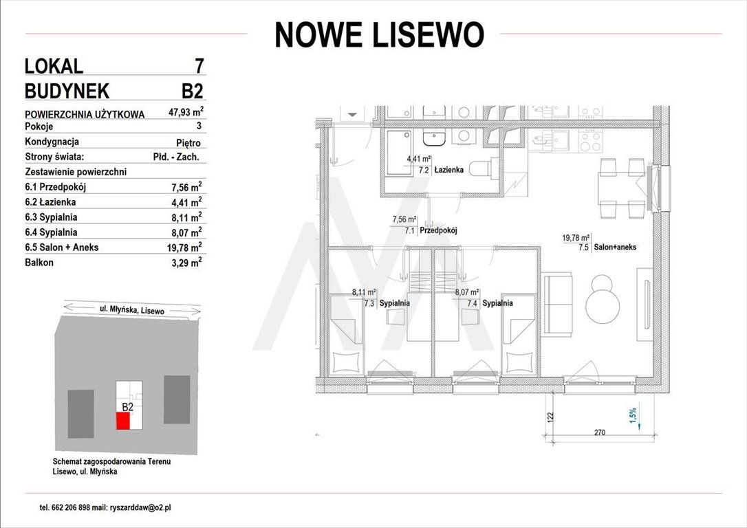 Mieszkanie trzypokojowe na sprzedaż Lisewo, Nowe Lisewo, Nowe Lisewo, Lisewska  47m2 Foto 4