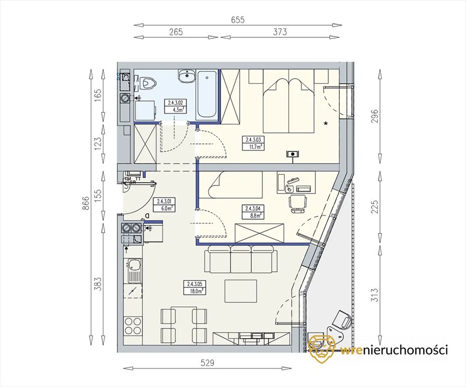 Mieszkanie trzypokojowe na sprzedaż Wrocław, Krzyki, Racławicka  49m2 Foto 1