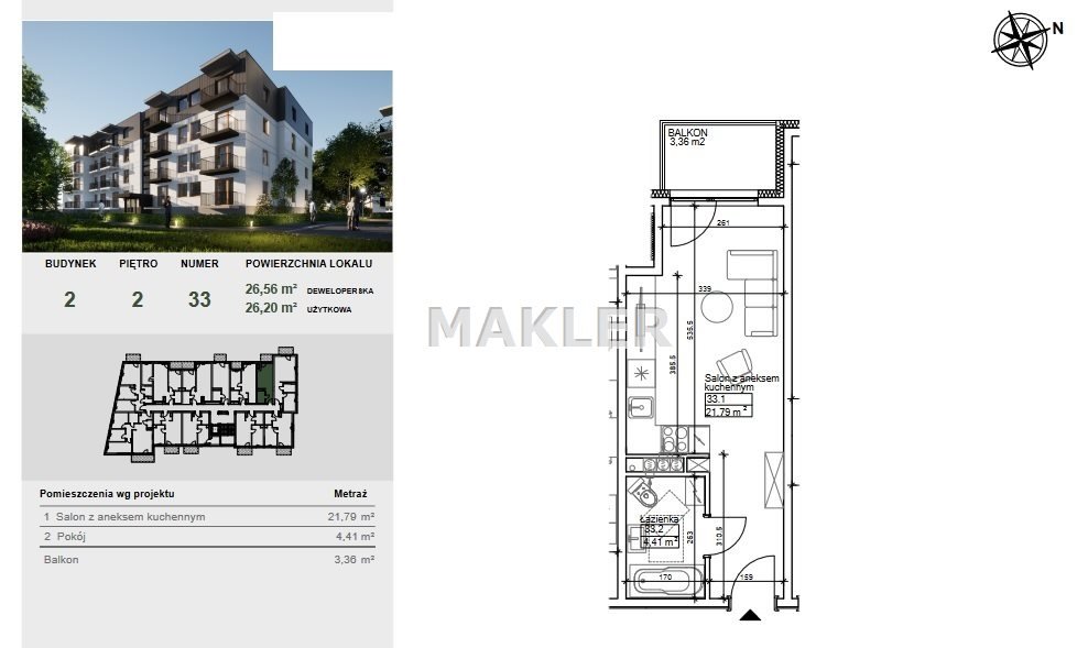 Kawalerka na sprzedaż Bydgoszcz, Szwederowo  26m2 Foto 6