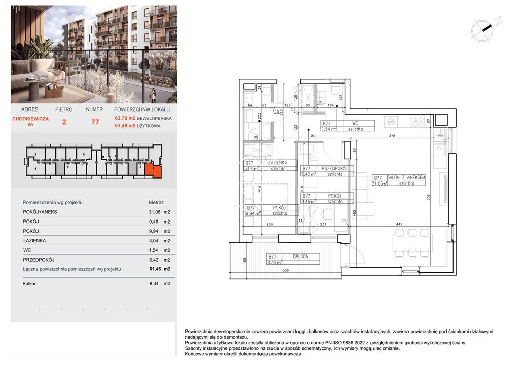 Przestronne 3-pokojowe mieszkanie w Bielawach, 61,3 m2 Bydgoszcz, Bielawy, Jana Karola Chodkiewicza  61m2 Foto 1