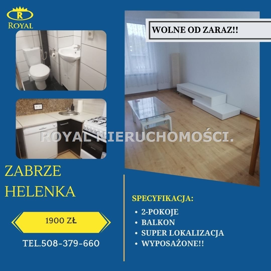 Mieszkanie dwupokojowe na wynajem Zabrze, Helenka, Niepokólczyckiego  45m2 Foto 1