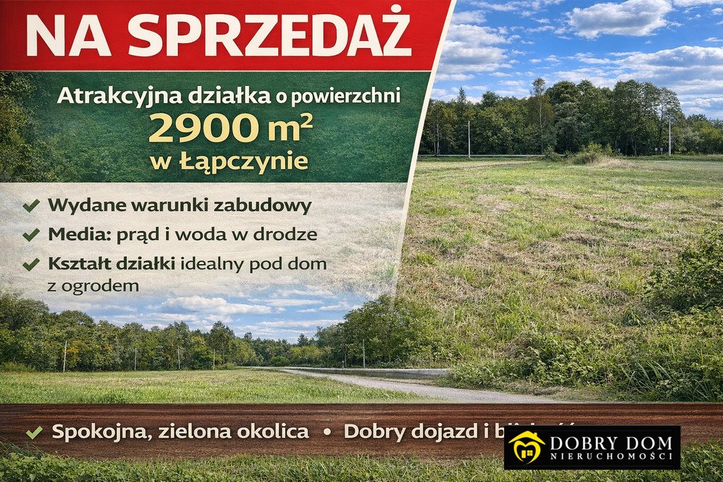 Działka 2900 m² z warunkami zabudowy, media, asfalt Łapczyn  2 900m2 Foto 1