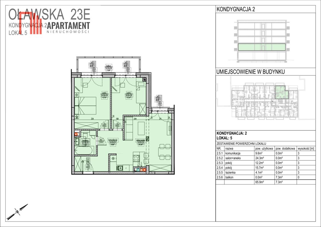 Mieszkanie trzypokojowe na sprzedaż Jelcz-Laskowice  66m2 Foto 3