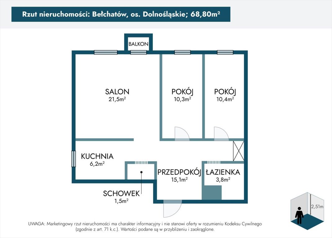 Mieszkanie trzypokojowe na sprzedaż Bełchatów, osiedle Dolnośląskie  69m2 Foto 5