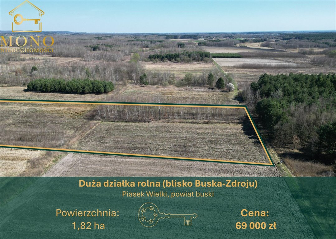 Działka rolna 1,82 ha z dojazdem, rekreacja i inwestycje Piasek Wielki  18 200m2 Foto 1