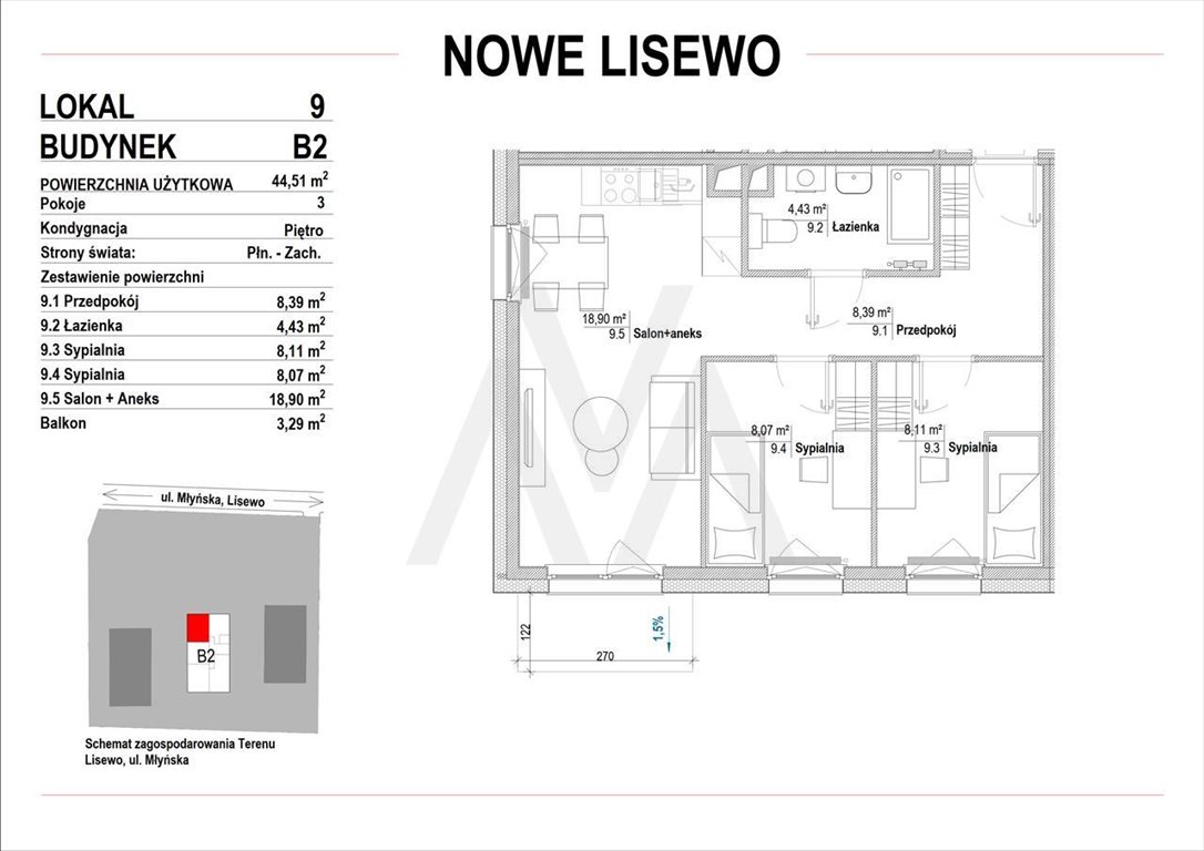 Mieszkanie dwupokojowe na sprzedaż Lisewo, Nowe Lisewo, Nowe Lisewo, Lisewska  37m2 Foto 6