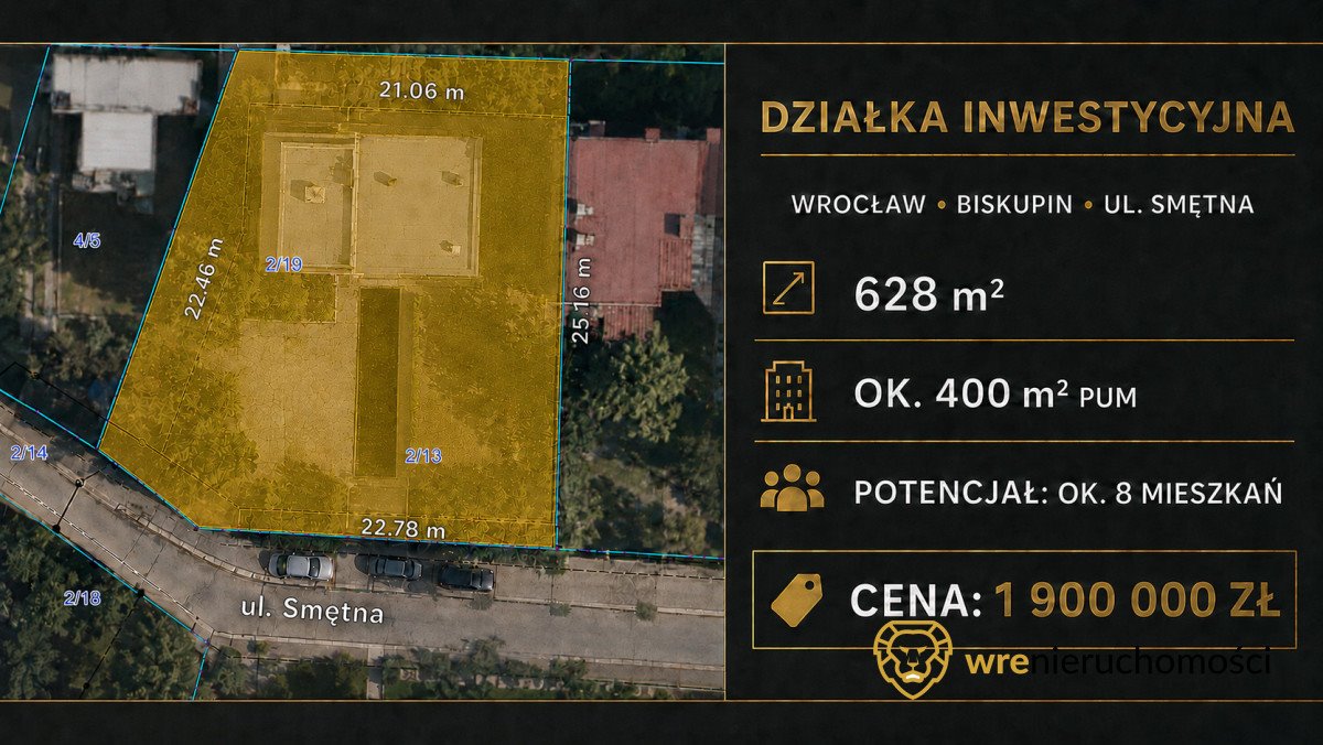 Polecam działkę inwestycyjną 628 m² na Sępolnie we Wrocławiu Wrocław, Sępolno, Smętna  628m2 Foto 1
