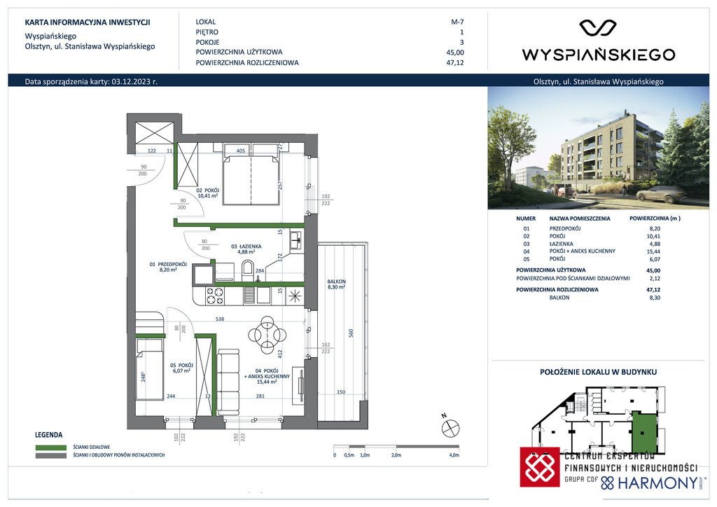 Mieszkanie trzypokojowe na sprzedaż Olsztyn, Zatorze, Stanisława Wyspiańskiego  47m2 Foto 6