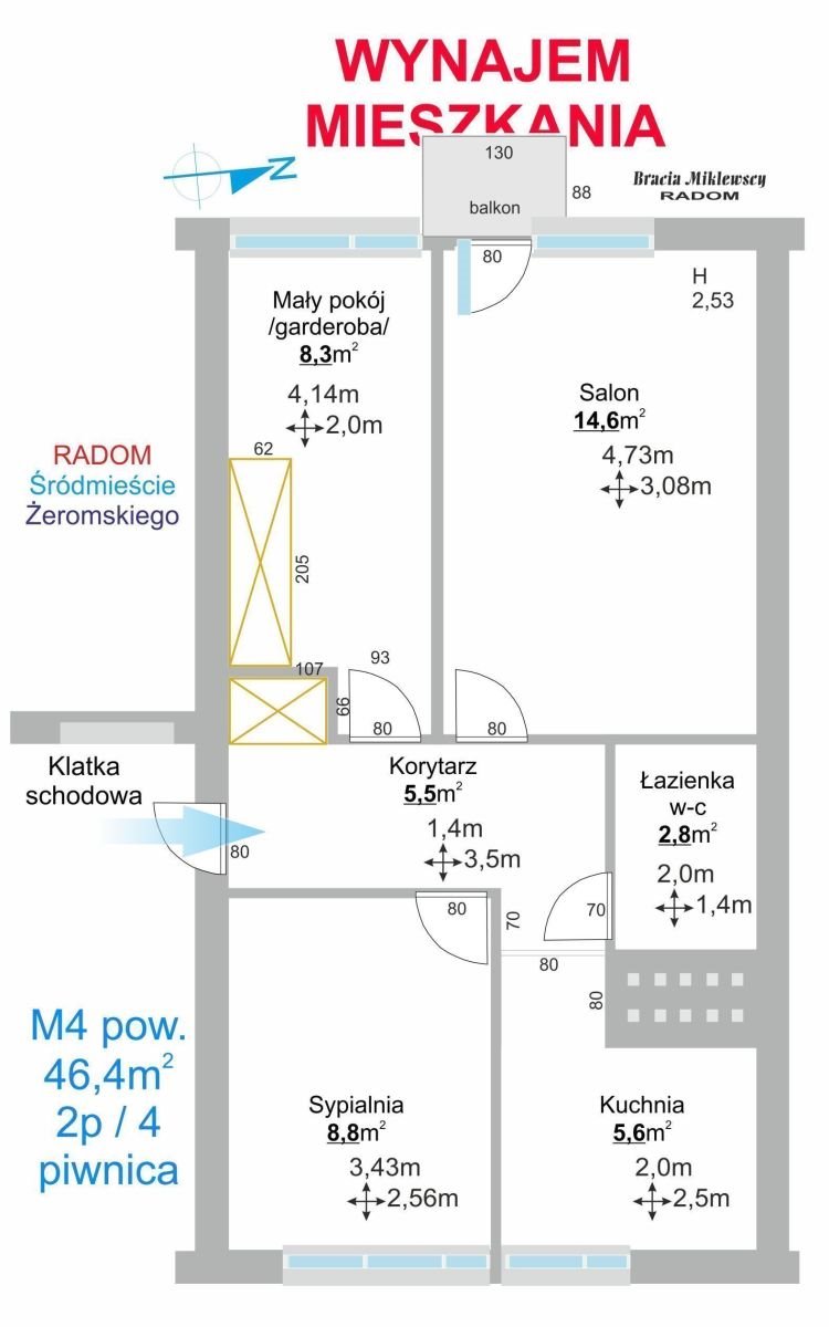 Mieszkanie trzypokojowe na sprzedaż Radom, Śródmieście, Stefana  Żeromskiego  46m2 Foto 6