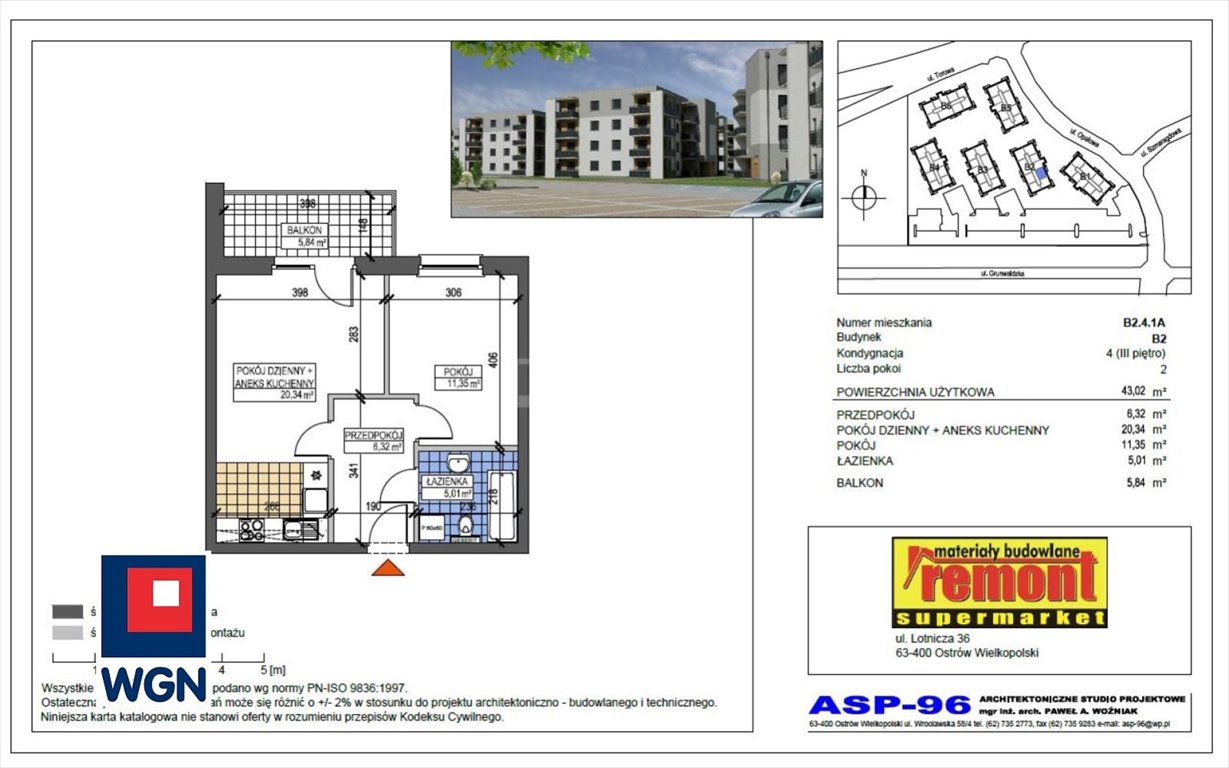 Mieszkanie dwupokojowe na sprzedaż Ostrów Wielkopolski, Wenecja, Grunwaldzka  43m2 Foto 15