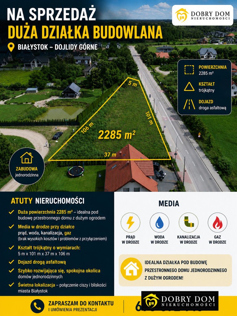 Na sprzedaż działka 2285 m² pod dom lub inwestycję w Białymstoku Białystok, Dojlidy Górne  2 285m2 Foto 1