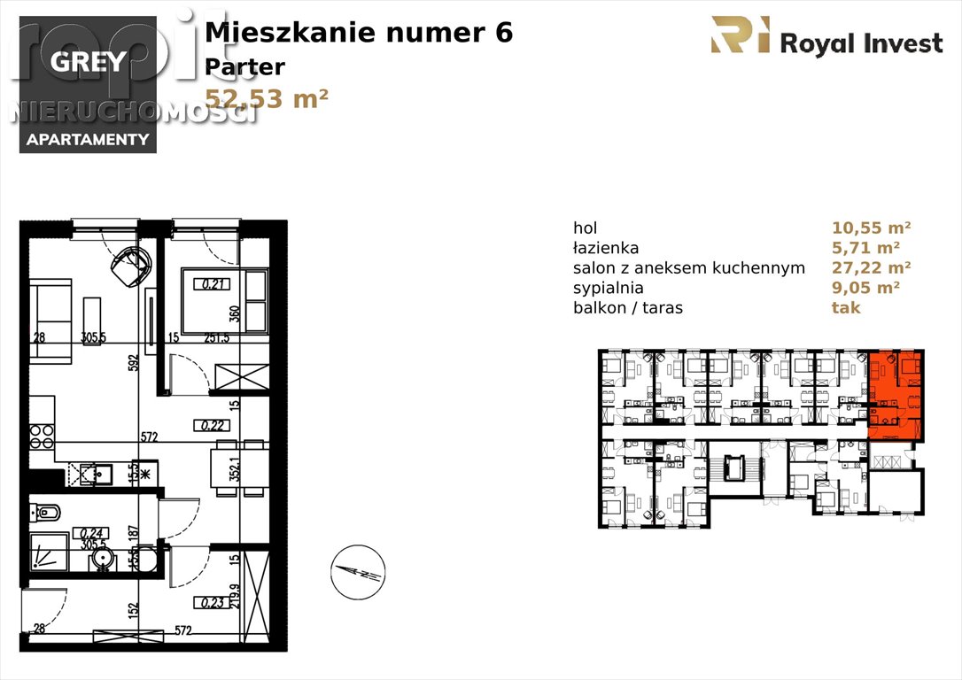 Mieszkanie dwupokojowe na sprzedaż Nowy Targ  52m2 Foto 3