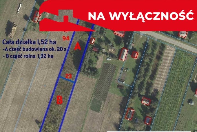 Działka 1,52 ha z lasem, media, pierwsza linia zabudowy Dąbrowa  15 200m2 Foto 1