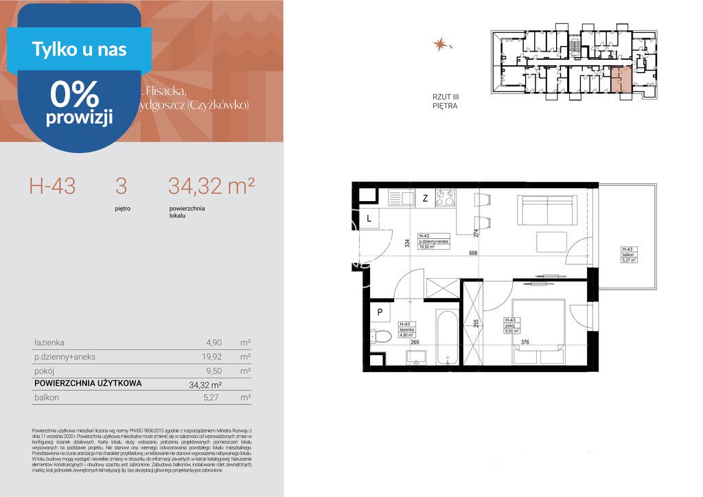 Do sprzedania nowoczesne 4-pokojowe mieszkanie 34,32 m² w Bydgoszczy Bydgoszcz, Czyżkówko, Flisacka  34m2 Foto 1