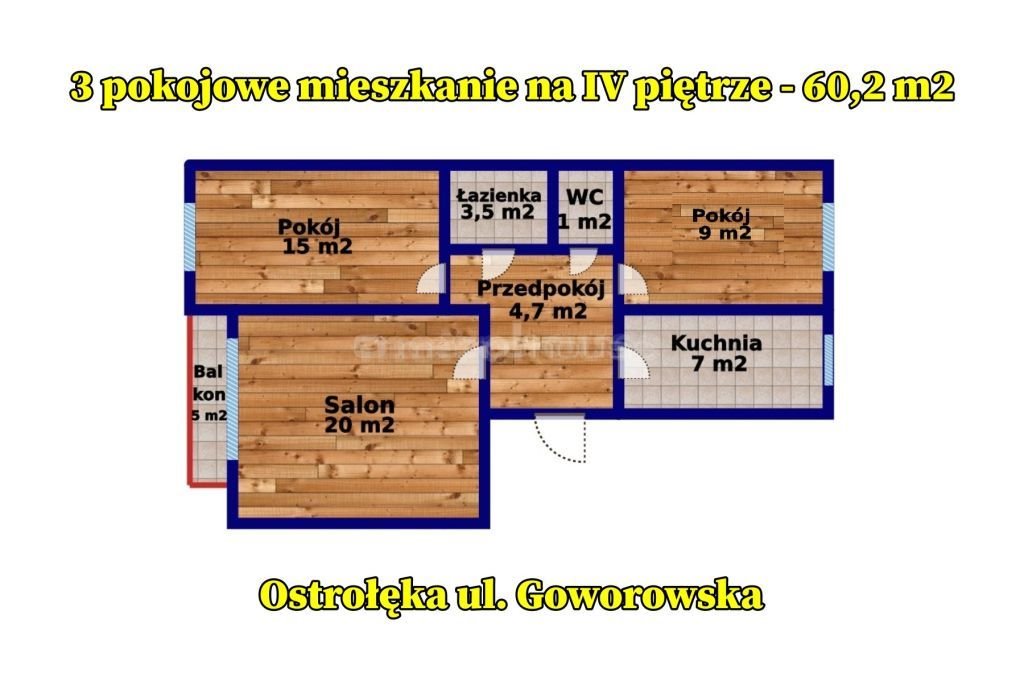 Mieszkanie trzypokojowe na sprzedaż Ostrołęka, Goworowska  60m2 Foto 10