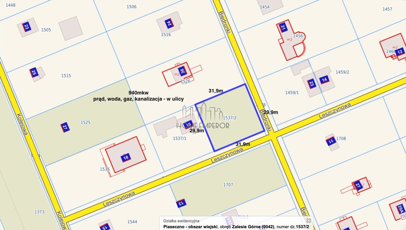 Sprzedam działkę budowlaną 940 m² w Zalesiem Górnym Zalesie Górne, Biedronki  940m2 Foto 1