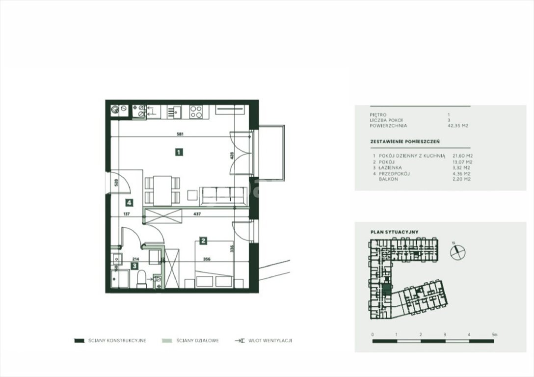 Nowoczesne 2-pokojowe mieszkanie z balkonem, 42,35 m² Wrocław, Żerniki  42m2 Foto 1