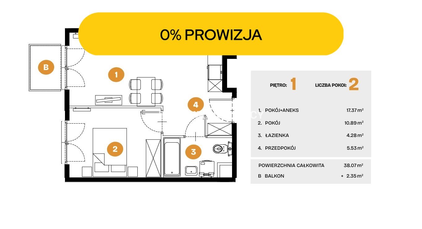 Nowoczesne 2-pokojowe mieszkanie z ogródkiem i strefą coworkingową Kraków, Bronowice, Bronowice, Na Błonie  38m2 Foto 1
