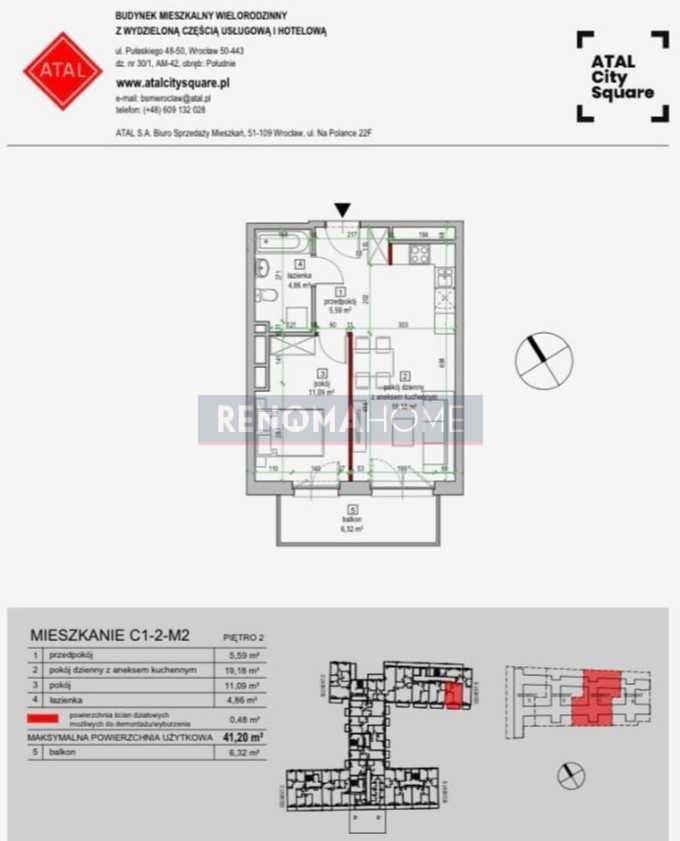 Mieszkanie dwupokojowe na sprzedaż Wrocław, Krzyki  41m2 Foto 14