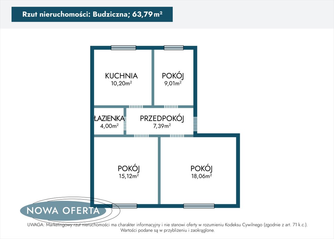 Mieszkanie trzypokojowe na sprzedaż Budziczna  64m2 Foto 6