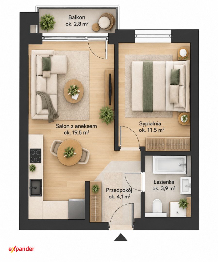 Zapraszam do 40 m² nowoczesnego mieszkania z balkonem w Krzykach Wrocław, Księże, aleja Armii Krajowej  40m2 Foto 1